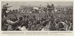 La guerre en Orient, une scène à la gare de Larissa, empêchant les fugitifs de monter dans les trains des femmes et des enfants